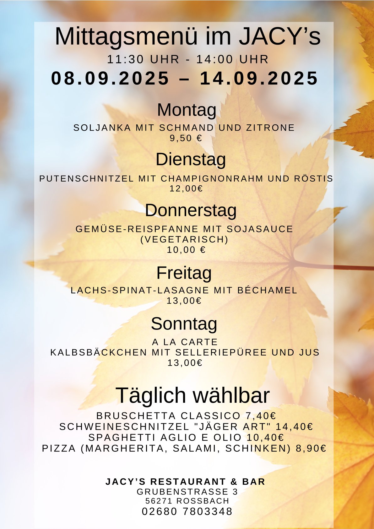 Mittagsmenü der Woche