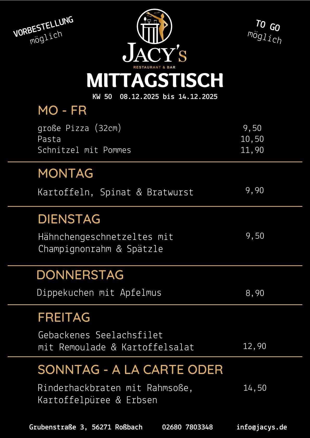 Mittagsmenü der Woche